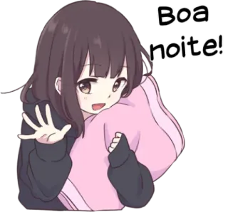👋 869f1aa1 Boa noite! спокойной ночи, аниме, девушка, подушка, приветствие, милый telegram sticker