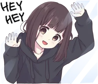 😀 b1f415c9 HEY HEY аниме девушка, машет рукой, милая, дружелюбная, приветствие telegram sticker