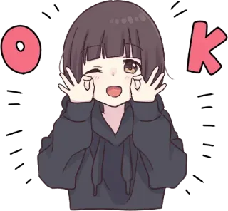 👌 01c23654 OK 애니메이션 여자, OK 제스처, 귀여운, 만화, 윙크, 승인 telegram sticker