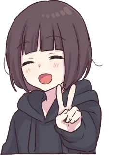 ✌️ 18523ad3 애니메이션 여자, 평화 기호, 만화, 귀여운, 카와이, 만화 telegram sticker