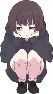 😒 264a5f32 애니메이션 소녀, 귀여운, 후드티, 앉아있는, 뿌우, 만화 telegram sticker