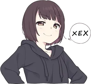 😏 3d06358d XEX 애니메이션, 여자, 귀여운, 능글, 후드티, 장난기 telegram sticker