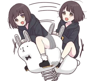 💃 5160b75b 애니메이션, 만화, 스프링 놀이기구, 귀여운, 소녀, 토끼, 놀이 telegram sticker