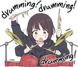 🥁 86135102 drumming! drumming! 드럼, 드럼, 애니메이션, 만화, 음악, 밴드, 악기 telegram sticker