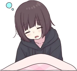 😪 a4c3f886 애니메이션 여자, 피곤한, 귀여운, 카와이, 생각하는, 졸린 telegram sticker