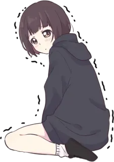 😢 c604fff3 애니메이션, 소녀, 귀여운, 후드티, 만화, 캐릭터, 앉아있는 telegram sticker