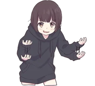 😏 d2e2dea2 애니메이션 소녀, 후드티, 귀여운, 카와이, 만화, 만화, 캐릭터, 일러스트 telegram sticker