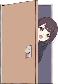 😲 d50c1225 애니메이션, 소녀, 문, 엿보기, 귀여운, 무서워하는, 놀란 telegram sticker