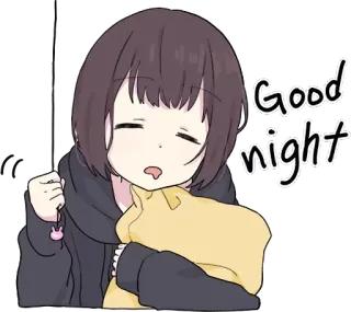 😴 d5b4cf52 Good night 잘자요, 졸려, 애니메이션 여자, 귀여운, 베개 telegram sticker