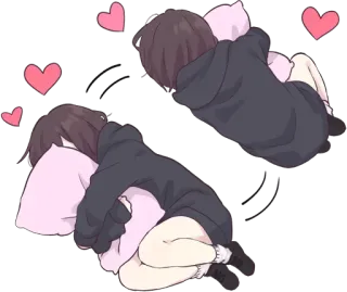 ❤️ d5b782b0 애니메이션, 포옹, 베개, 귀여운, 커플, 사랑 telegram sticker