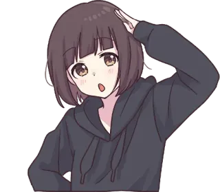 👍 dfa4be61 애니메이션 소녀, 만화, 귀여운, 놀란, 갈색 머리, 후드티 telegram sticker