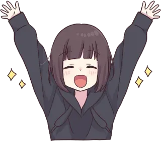 🙌 f9d1fd9f 애니메이션 소녀, 귀여운, 행복한, 명랑한, 즐거운, 반짝이, 축하 telegram sticker