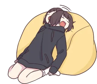 😖 fd0090ea 애니메이션, 여자, 잠자는, 피곤한, 귀여운, 후드티, 만화 telegram sticker