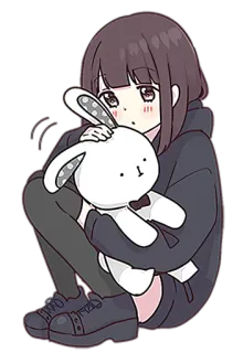 😞 18df05b3 anime, dziewczyna, smutny, królik, płacz, kawaii, naklejka whatsapp sticker