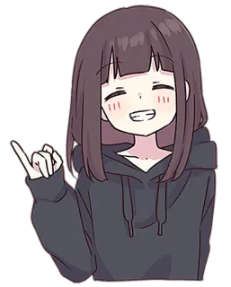 🤙 1ea831b6 anime, dziewczyna, szczęśliwa, uśmiechnięta, wskazująca, słodka, bluza z kapturem whatsapp sticker