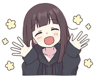 👐 4ff031a2 Anime, Dziewczyna, Słodkie, Szczęśliwy, Kreskówka, Ilustracja, Naklejka whatsapp sticker