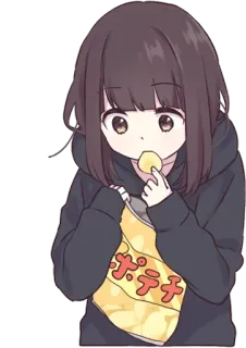🍘 0cb235a8 ポテチ Аниме, Девушка, Ест, Чипсы, Милый telegram sticker