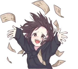 🤑 2ea289f7 деньги, аниме, мультфильм, взволнованный, радость, праздник telegram sticker