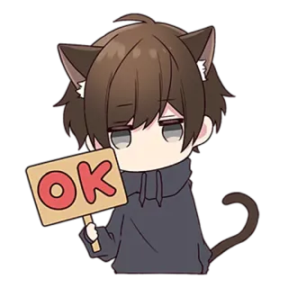 👌 7d140d17 OK anime, kot, słodki, kreskówka, chłopak, ok, zgoda telegram sticker