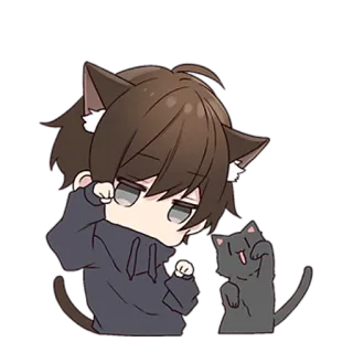 🤟 c69f81ce Anime, Kot, Kawaii, Chibi, Neko, Kocie uszy, Chłopak telegram sticker