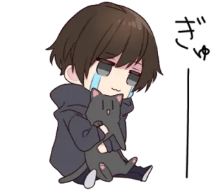 😢 756c6931 ぎゅ Anime, Menangis, Kucing, Lucu, Peluk, Manga, Emosional telegram sticker