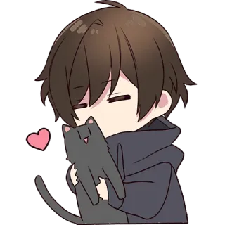 😘 bb46f8fe Anime, Ragazzo, Gatto, Cuore, Carino, Cartone animato telegram sticker