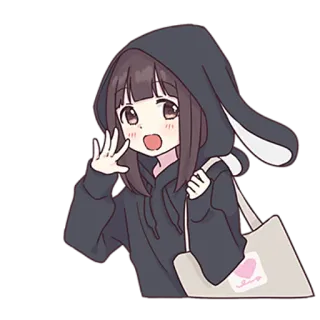 👋 23d1100b アニメガール, かわいい, うさぎパーカー, カワイイ, 漫画, ステッカー, イラスト telegram sticker