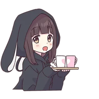 ☕️ 671099c4 アニメ, 女の子, 可愛い, かわいい, ウサギ, パーカー, お茶, マグカップ telegram sticker