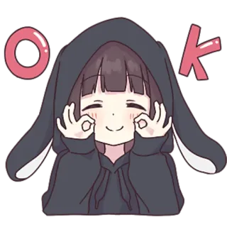 👌 da5e2d16 OK OK, アニメ, 女の子, 可愛い, うさぎ, パーカー, 絵文字, ステッカー telegram sticker