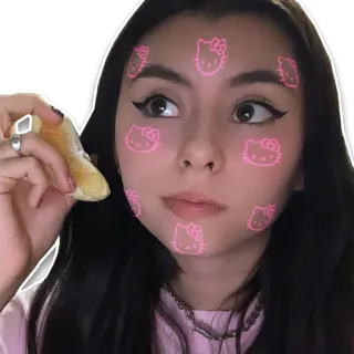 🐱 706bfaf1 wanita, hello kitty, wajah, gadis, makanan, berambut cokelat telegram sticker