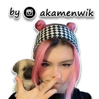 🦾 a8b0fe67 by akamenwik selfie, rambut pink, anjing, Instagram, wanita, gadis telegram sticker