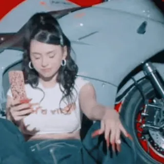 🍣 83a0c58a eat shit vibes woman, motorcycle, casual, teenager, pose telegram sticker