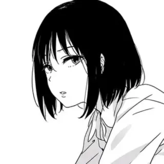 🌟 31076fec Anime, Manga, Fille, Triste, Cheveux noirs, Monochrome telegram sticker