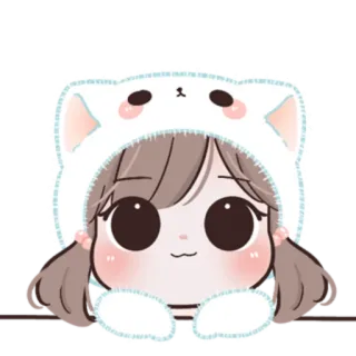 🍥 01e47565 милый, мультфильм, наклейка, девочка, шапка-зверюшка telegram sticker