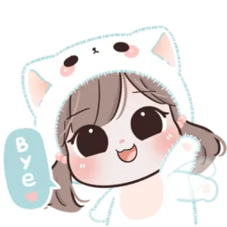 🍥 7fcea4c2 Bye мультфильм, милый, девочка, до свидания, машет рукой, костюм кошки telegram sticker