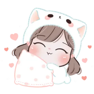 🍥 da998d8a милый, каваий, девушка, аниме, сонный, одеяло, котёнок, мультфильм telegram sticker