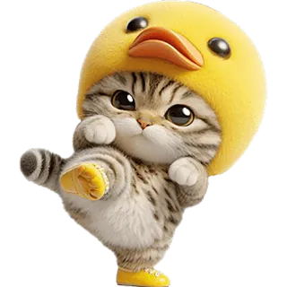 ✊ 13728a97 kucing, anak kucing, bebek, hewan, lucu, kartun, topi telegram sticker