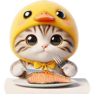 😋 166a16bc kucing, anak kucing, bebek, makan, salmon, imut, hewan, hewan peliharaan telegram sticker