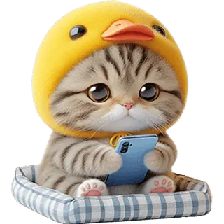🥹 6b87708b kucing, anak kucing, bebek, binatang, imut, topi, telepon telegram sticker