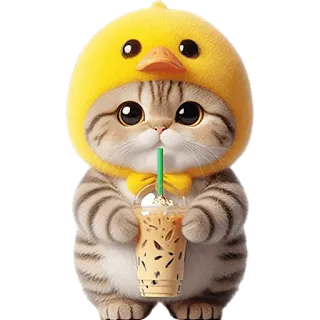 🧋 d37c75c1 kucing, imut, binatang, bebek, topi, kopi, kawaii telegram sticker