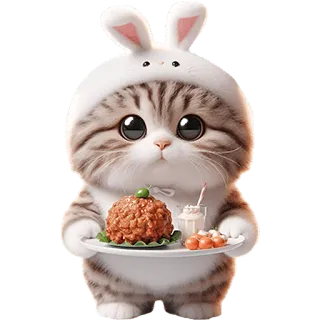 🍽 b6a70bfe chat, mignon, animal, chaton, lapin, nourriture, dessert telegram sticker