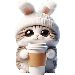 🧋 d5b97948 chat, chaton, mignon, animal, animal de compagnie, kawaii, lapin, café telegram sticker