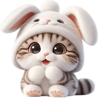 ☺️ ef0f7ee5 chat, chaton, mignon, animal, lapin, oreilles, chapeau telegram sticker