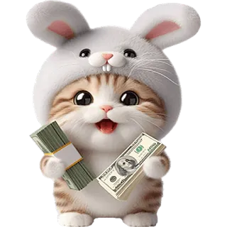 🤑 f9ee188a chat, lapin, argent, mignon, dessin animé, animal, dollars telegram sticker