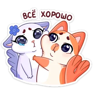 🤗 7204972c ВСЁ ХОРОШО katten, dieren, vriendschap, schattig, hartverwarmend, steun telegram sticker