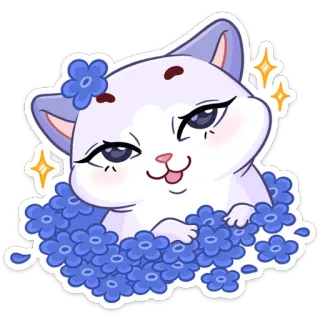 😊 7c010964 kat, kitten, bloemen, schattig, sticker, dier, cartoon telegram sticker