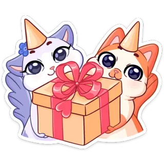 🎁 9effc117 katten, kittens, cadeau, doos, schattig, dieren, geschenk, cartoon telegram sticker