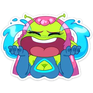😭 0565e251 エイリアン, 泣く, アニメ, ピンク髪, 緑色の肌, 感情, 悲しい telegram sticker
