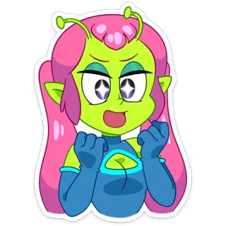 🤩 918a46bd エイリアン, カートゥーン, キャラクター, ピンクの髪, 緑色の肌, アニメ, ファンタジー telegram sticker