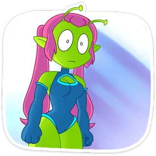 😨 931078bb 宇宙人, 漫画, 緑色の肌, 女性キャラクター, 宇宙, SF telegram sticker